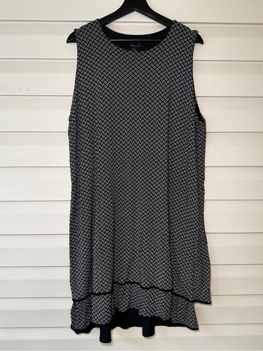 J. Jill | Wearever Geometric Knit Shift Dress Black White Sleeveless XL